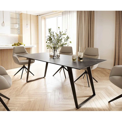 DELIFE Jídelní stůl Edge 200x100 cm keramika Laminam® Noir Desir hnědá šikmá podnož kov černá