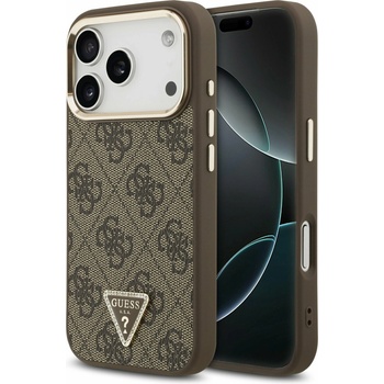GUESS PU Leather 4G Strass Triangle Logo Gold Frame MagSafe Задний Чехол за iPhone 17 Pro Brown Guess | Kafyav | МЪЖЕ | UNI