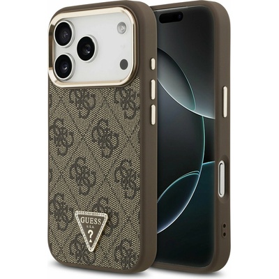GUESS PU Leather 4G Strass Triangle Logo Gold Frame MagSafe Задний Чехол за iPhone 17 Pro Brown Guess | Kafyav | МЪЖЕ | UNI