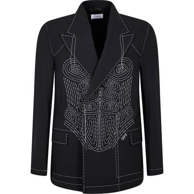 OFF WHITE Сако OFF WHITE Men's Body Stitch Double-Breasted Contrast Stitching Long Sleeve Blazer - Blk/Wht 1001