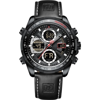 Curren Мъжки часовник Naviforce Fuero, Хронограф, Кожена каишка, Черен / Черен (NAVIFORCE-9197L-BLACK-BLACK)