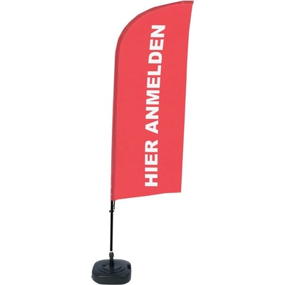 Jansen Display Kompletní sada reklamní vlajky ve tvaru křídla, Přihlášení, červená, německy, 1105 x 3300 mm