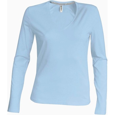 Kariban v-neck k382 / Дамска тениска с дълъг ръкав - небесно синя xxl (20k38241005)