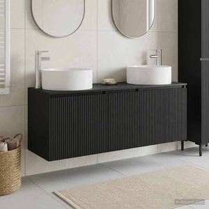 vidaXL Комплект шкафове за баня 3 бр. Черно 161, 5 x 44, 5 x 80 см (3405728)
