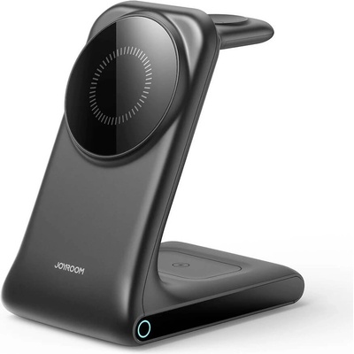 JOYROOM 3-in-1 Inductive Wireless Charging Station- сгъваема тройна поставка (пад) за безжично зареждане за iPhone с Magsafe, Apple Watch и AirPods (тъмносив)
