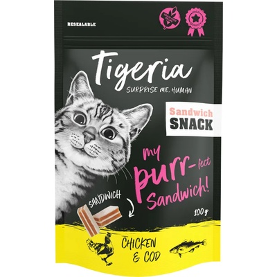 Tigeria 3х100г Tigeria Sandwich Snack пиле и треска, лакомство за котки