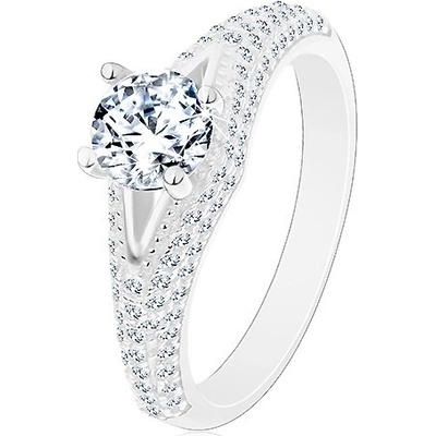 Šperky eshop prsten ze stříbra 925 zásnubní čirý kulatý zirkon úzký výřez zářivá ramena M02.07
