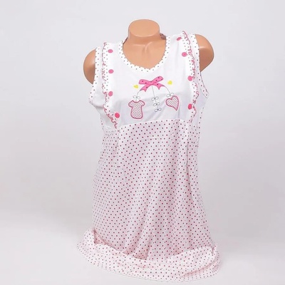 Макси нощница за бременни в бяло с точки и бродерия