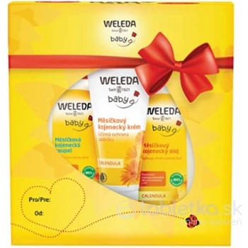 Weleda Nechtíkový dojčenský set kúpeľ 200 ml + olej 200 ml + krém 75 ml + darček - plienka darčeková sada