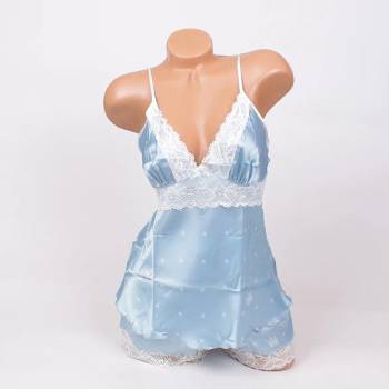 Image 1 of Сатенена пижама в светлосин цвят с дантела