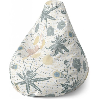 Sablio sedací vak Pear šedé květiny 140 x 100 x 25 cm
