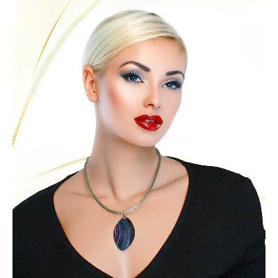 Foxette Přívěsek Achátové Srdce s koženým náhrdelníkem Měsíc JF 0344