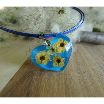 Meganflo Синьо сърце с бели върбинки - медальон