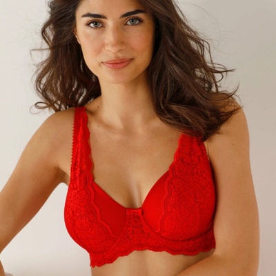 Blancheporte Priliehavá Guspini zn. Confidence Lingerie® z čipky a tylu, s kosticami červená