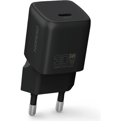 Захранване за ел. мрежа с USB-C изход с технология за бързо зареждане - Nordic PD GaN USB-C Wall Charger 30W (черен)