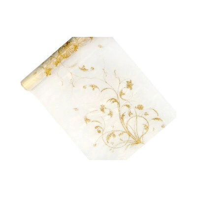 PartyDeco Organza so zlatou potlačou 36cm/9m