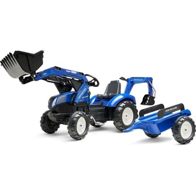 FALK Детски трактор за яздене 3090Y New Holland T8 с преден товарач и ремарке син