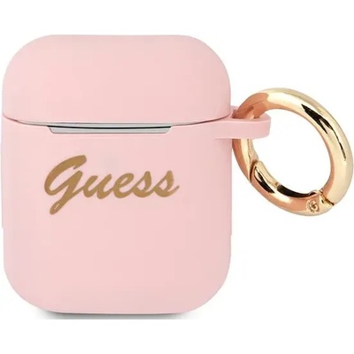 Guess Калъф Guess GUA2SSSI за AirPods, розов, силиконов, Vintage Script (GUA2SSSI)