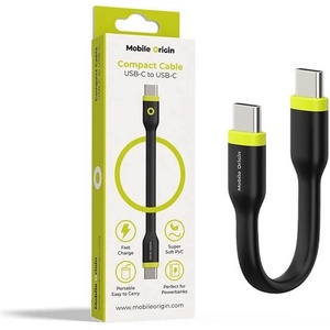 Mobile Origin Гъвкав кабел с бързо зареждане за устройства с USB-C - Mobile Origin Compact USB-C to USB-C Cable 60W (10 см) (черен) (COMC-USBC-BLK)