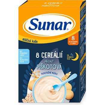 Sunar mliečna kaša s 8 cereáliami na dobrú noc piškótová 210 g