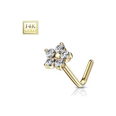 Šperky4U zlatý piercing do nosu kytička čiré zirkony ZL01200C-YG