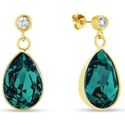 Spark stříbrné pozlacené náušnice s krystaly Swarovski Elements zelená kapka Barocco KCDG432010EM Emerald