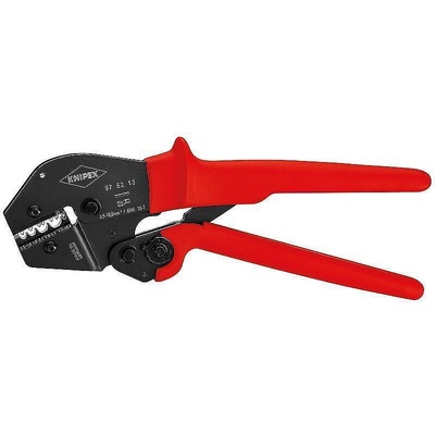KNIPEX Клещи за кримпване на кабелни накрайници 0.5-10мм2 DIN неизолирани, закалени, синьо-червена ръкохватка 250мм, с пружина, Knipex (K975213)