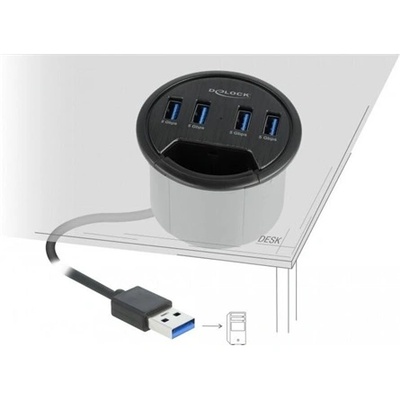 Delock USB хъб, Delock, 4 USB 3.2 порта, 1.5 Gbps, 60 mm, черен (64153)