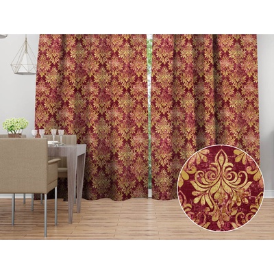 Biante Zamatový záves Tamara TMR-053 Zámocký vzor na vínovo červenom 145x210 cm