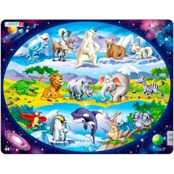 Image 1 of Larsen - Пъзел: Образователен -"Животните в Южна Африка, Антарктида и Австралия" - 15 части, голям