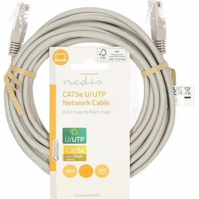 Nedis CCGL85101GY150 Cat 5e U/UTP, RJ45 zástrčka, 1m, šedý