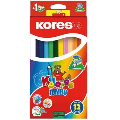 Kores Комплект цветни моливи, триъгълни, дебели, KORES "Jumbo", 12 различни цвята 93512 (93512)