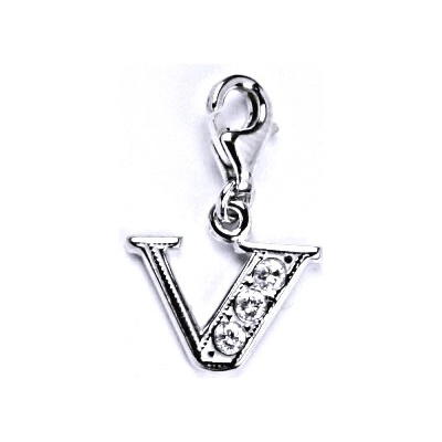 Čištín Stříbrný přívěšek na karabinku se zirkony písmenko V, P 1106