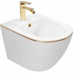 Rea Стенно биде Rea Carlo Mini Gold Edge бяло - златисто (5902557375271)