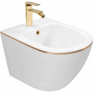 Rea Стенно биде Rea Carlo Mini Gold Edge бяло - златисто (5902557375271)