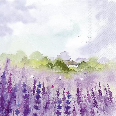 Ubrousek 33x33cm Levandulové pole akvarel