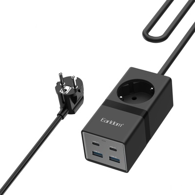 Удължител Earldom ES-SC21, 1 гнездо, CEE 7/3, 2 х USB F, 2 x USB-C, 1м. , Черен - 40521 (40521)