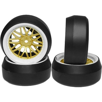 Yeah Racing Spec D LS Wheel Offset +6 White Gold w/Tire 4 ks pre 1/10 Drift
