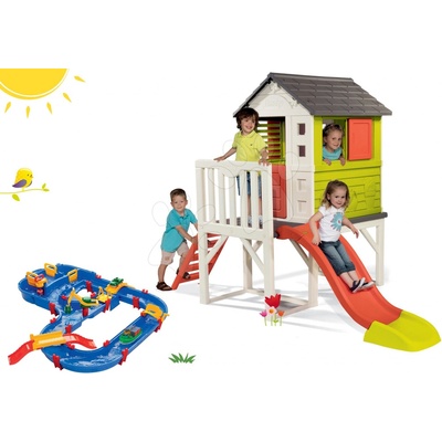 Smoby set domeček na pilířích Pilings House s 1,5 m skluzavkou a vodní dráha s přehradou pumpou a mostem 810800-26