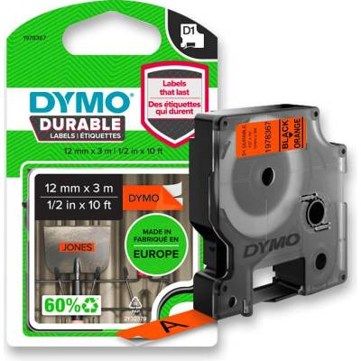 Dymo D1 1978367 - originální vinylová páska - černo-oranžová, 12 mm × 3 m