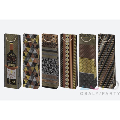 Taška papírová dárková na láhev 12x40x9 cm (lak) - grafika (mix)