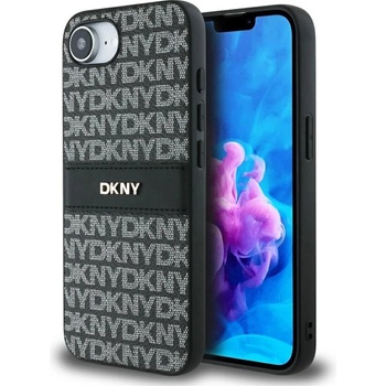 DKNY Калъф DKNY Repeat Texture Pattern with Tonal Stripe за iPhone 16e - черен