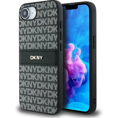 DKNY Калъф DKNY Repeat Texture Pattern with Tonal Stripe за iPhone 16e - черен