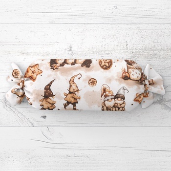 Biante vankúš valec bonbon Sandra SA-663 Hnedí škriatkovia s perníčkami na bielom 15x100