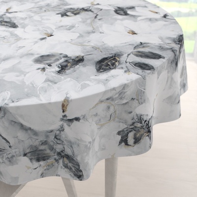 Biante Zamatový okrúhly obrus Tamara TMR-006 Designové kvety na sivom Ø 120cm