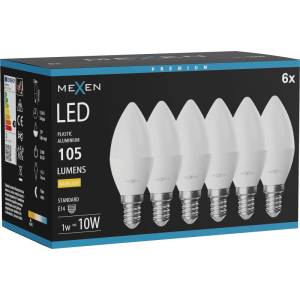 Mexen Nova 6x LED крушка E14, C37, 1W, Топъл - 3000K, 105 lm - L102-E14-0130-01x06 (L102-E14-0130-01x06)