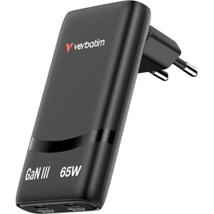 Verbatim GaN зарядно устройство Fold 'n' Go 65W, 2xUSB-C, черно (32354)