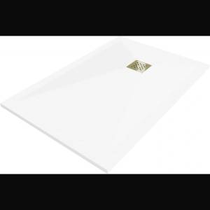 Mexen Stone+ правоъгълно композитно корито за душ 100 x 90 см, бяло, златен (44109010-G)