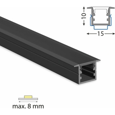 ML-761.342.74.2 Vestavný hliníkový profil VG černý, 15x10mm, včetně černého difuzoru, 2m