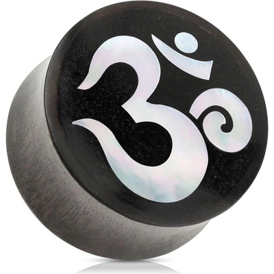 Šperky Eshop Sedlový plug do ucha ze dřeva černé barvy duchovní symbol jógy ÓM I44.06